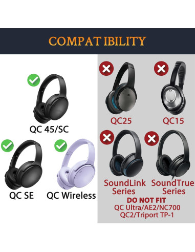 Almohadillas de Reemplazo SOULWIT para Bose QC45/QC SE - Lila Frío
