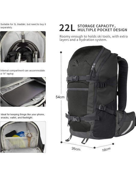 Mochila de esquí Unigear 22L impermeable para senderismo Mochila de esquí Unigear 22L impermeable para senderismo