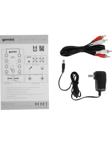 Mezclador DJ Gemini MM1 2 Canales + Micrófono Rockville RMC-XLR