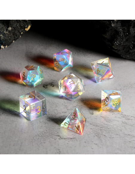 Set de 7 Dados de Vidrio DNDND Arcoíris para Dungeons y Dragones Set de 7 Dados de Vidrio DNDND Arcoíris para Dungeons y Dragones