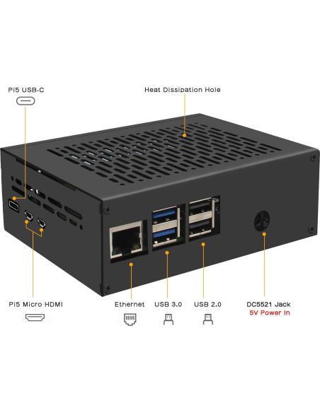 Caja de Metal Geekworm X1011-C1 + Fuente de Poder PD27W para Raspberry Pi 5 Caja de Metal Geekworm X1011-C1 + Fuente de Poder PD27W para Raspberry Pi 5
