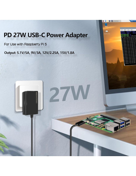 Caja de Metal Geekworm X1011-C1 + Fuente de Poder PD27W para Raspberry Pi 5 Caja de Metal Geekworm X1011-C1 + Fuente de Poder PD27W para Raspberry Pi 5