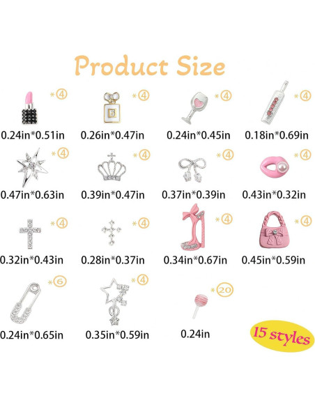Set 84 Piezas Encantos de Uñas Pizadix - Estrellas, Labios y Más Set 84 Piezas Encantos de Uñas Pizadix - Estrellas, Labios y Más