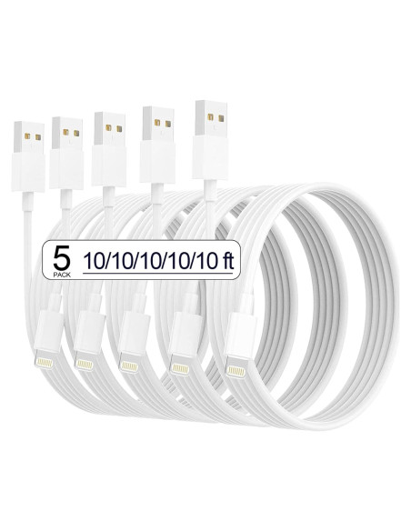 Cargador Lightning Estbuc MFi 5 Cables 10FT Carga Rápida iPhone Cargador Lightning Estbuc MFi 5 Cables 10FT Carga Rápida iPhone