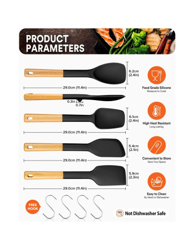 Juego de Cucharas de Silicona Badiano 4 Piezas Negro