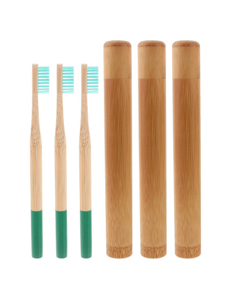 Kit de Cepillos de Dientes de Bambú Healifty - 3 Piezas Portátiles Kit de Cepillos de Dientes de Bambú Healifty - 3 Piezas Portátiles