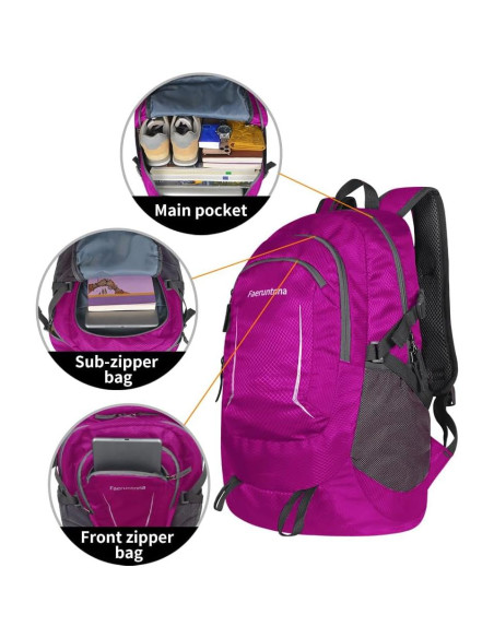 Mochila Plegable 30L Ligera Unisex Rojo Rosa para Senderismo Mochila Plegable 30L Ligera Unisex Rojo Rosa para Senderismo