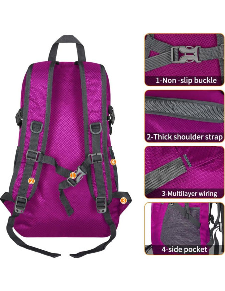 Mochila Plegable 30L Ligera Unisex Rojo Rosa para Senderismo Mochila Plegable 30L Ligera Unisex Rojo Rosa para Senderismo