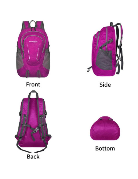 Mochila Plegable 30L Ligera Unisex Rojo Rosa para Senderismo Mochila Plegable 30L Ligera Unisex Rojo Rosa para Senderismo