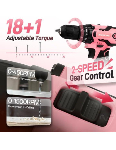 Kit de Herramientas Inalámbricas Rosa COMOWARE 12V con Taladro