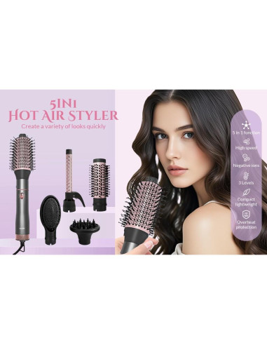 Set de Cepillo Secador de Cabello Yueli 5 en 1 con Iones Negativos