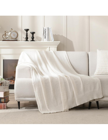 Manta de Tejer JOOJA 100% Poliester 203x152 cm Crema