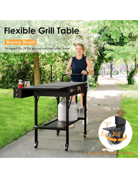 Carrito de Parrilla Plegable Leteuke Negro para BBQ 109x43cm Carrito de Parrilla Plegable Leteuke Negro para BBQ 109x43cm