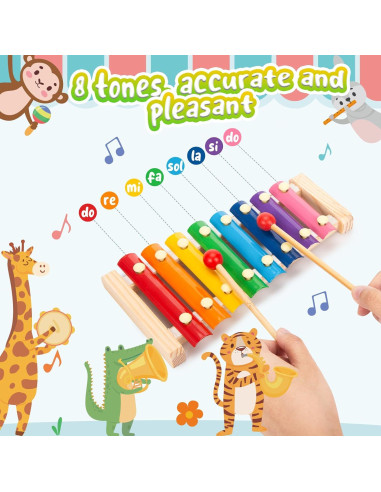 Xilófono Musical de Madera LovesTown, 8 Teclas Arcoíris, Educativo