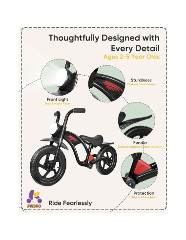Bicicleta de Equilibrio KRIDDO para Niños 2-5 Años con Luz