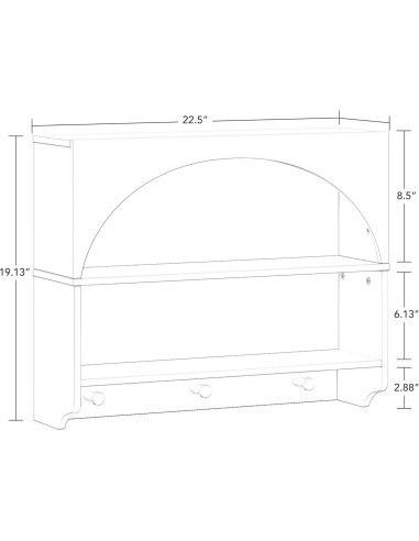 Estantería de Pared RiverRidge Curve Appeal Blanca con 2 Estantes y 3 Ganchos