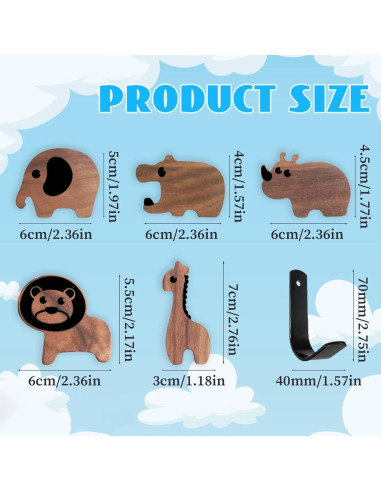 Ganchos de Madera en Forma de Animales Qivine 5 Pcs