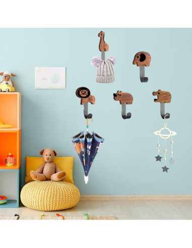 Ganchos de Madera en Forma de Animales Qivine 5 Pcs