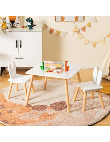 Conjunto Mesa y Sillas para Niños Costzon, 3 Piezas Blanco
