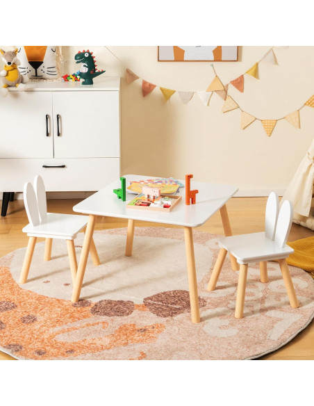 Conjunto Mesa y Sillas para Niños Costzon, 3 Piezas Blanco