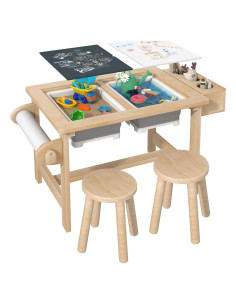 Mesa Sensorial de Madera para Niños con 2 Bins y Tablero Doble