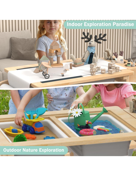 Mesa Sensorial de Madera para Niños con 2 Bins y Tablero Doble Mesa Sensorial de Madera para Niños con 2 Bins y Tablero Doble