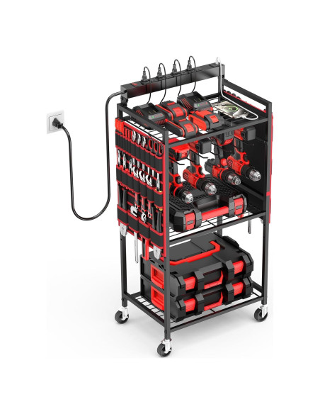 Carro Organizador de Herramientas Eléctricas JUNNUJ con 8 Salidas y Carga USB Carro Organizador de Herramientas Eléctricas JUNNUJ con 8 Salidas y Carga USB