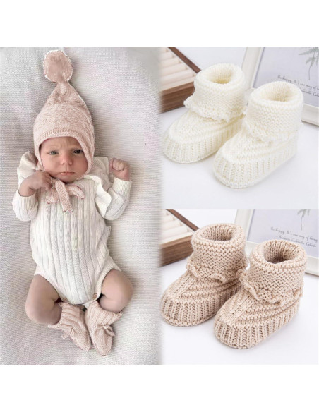 Botines para Bebé Hechos a Mano TJCONETJC - 2 Pares Algodón 0-12 Meses Botines para Bebé Hechos a Mano TJCONETJC - 2 Pares Algodón 0-12 Meses