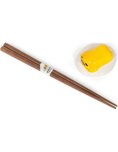 Juego de Palillos Reutilizables Gudetama con Soporte Cerámico