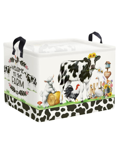 Cesta de Almacenamiento Plegable Estilo Granja Vaca 36L