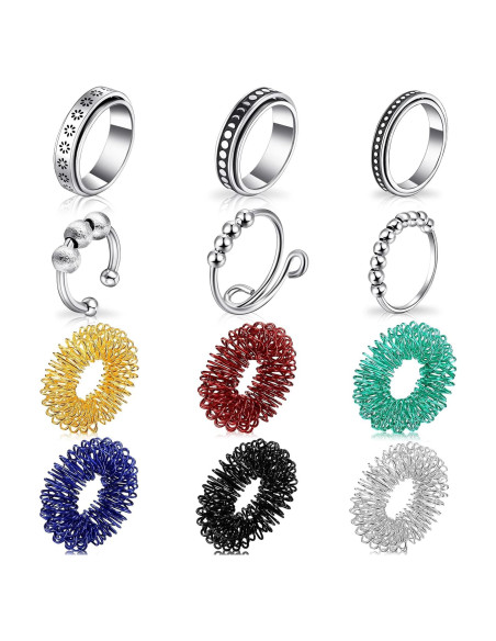 Anillos Antiestrés Fidget MTLEE 12 Piezas Acero Inoxidable Anillos Antiestrés Fidget MTLEE 12 Piezas Acero Inoxidable