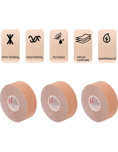 Cinta Facial Elevadora Antienvejecimiento Yosoo 3 Rollos 2.5cm x 5m