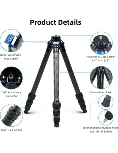 Trípode de Viaje SIRUI AM-254 de Fibra de Carbono 159 cm 2