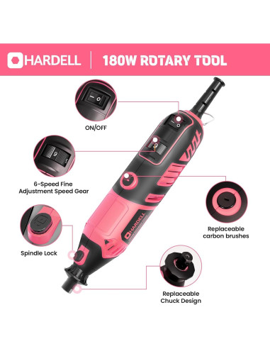 Herramienta Rotativa HARDELL 180W Rosa 61 Accesorios 8000-35000RPM