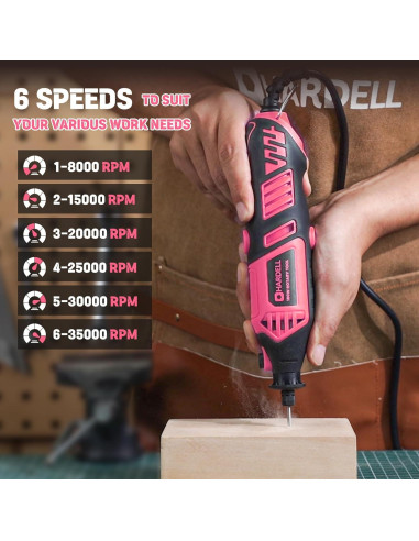 Herramienta Rotativa HARDELL 180W Rosa 61 Accesorios 8000-35000RPM