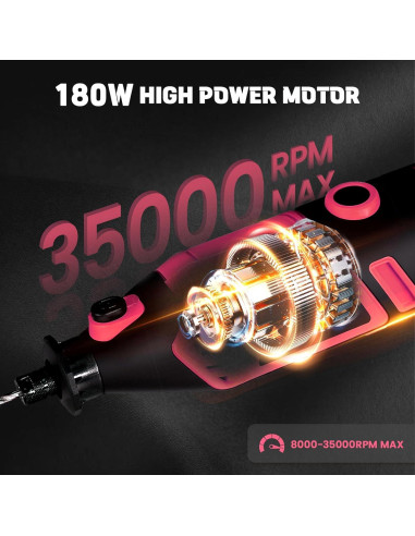 Herramienta Rotativa HARDELL 180W Rosa 61 Accesorios 8000-35000RPM