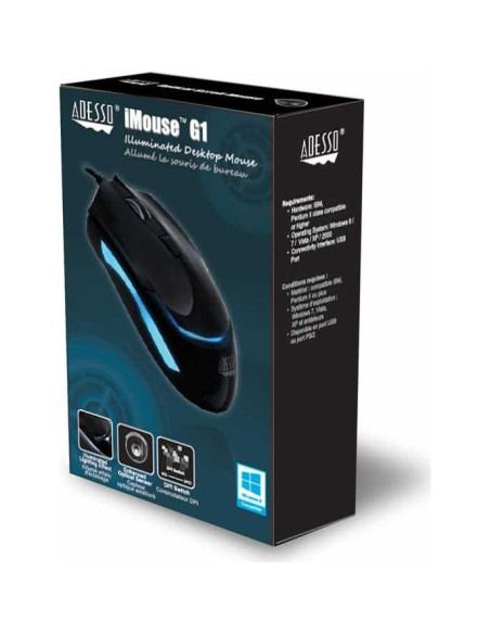 Ratón de Escritorio Iluminado Adesso iMouse G1 - 2400 DPI Ratón de Escritorio Iluminado Adesso iMouse G1 - 2400 DPI