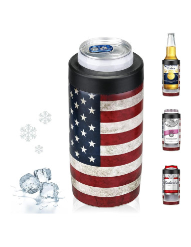Enfriador de Latas MAXSO 12 Oz Acero Inoxidable Aislado Bandera