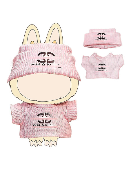 Conjunto de Ropa para Muñecas Labubu 17 cm Tejido a Mano Rosa Conjunto de Ropa para Muñecas Labubu 17 cm Tejido a Mano Rosa