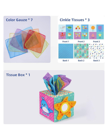 Caja de Pañuelos Sensorial QQPENG para Bebés 6-12 Meses Caja de Pañuelos Sensorial QQPENG para Bebés 6-12 Meses