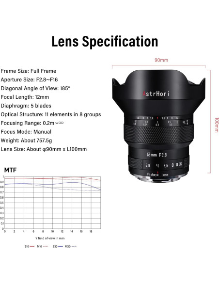 Lente Fisheye AstrHori 12mm F2.8 Manual para Leica/Panasonic/Sigma Lente Fisheye AstrHori 12mm F2.8 Manual para Leica/Panasonic/Sigma