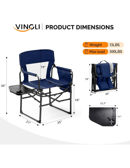 Silla de Camping Plegable VINGLI con Mesa Lateral Azul Silla de Camping Plegable VINGLI con Mesa Lateral Azul