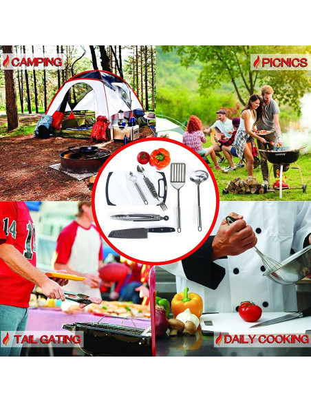 Juego de Cocina de Camping Wellmax 10 Piezas Acero Inoxidable Juego de Cocina de Camping Wellmax 10 Piezas Acero Inoxidable