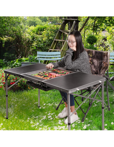 Mesa Plegable REDCAMP 122x61cm con Soporte de Parrilla Negra