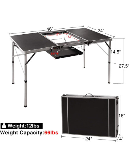 Mesa Plegable REDCAMP 122x61cm con Soporte de Parrilla Negra Mesa Plegable REDCAMP 122x61cm con Soporte de Parrilla Negra