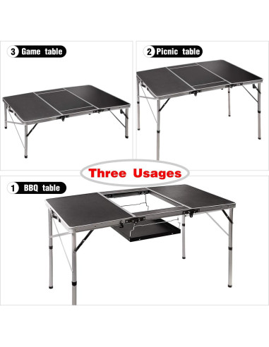 Mesa Plegable REDCAMP 122x61cm con Soporte de Parrilla Negra