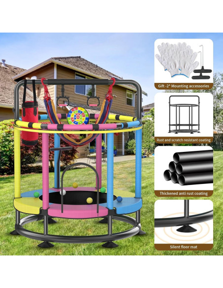 Trampolín Redondo para Niños JO bulidershrs 440kg con Barandilla T Trampolín Redondo para Niños JO bulidershrs 440kg con Barandilla T