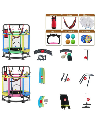 Trampolín Redondo para Niños JO bulidershrs 440kg con Barandilla T
