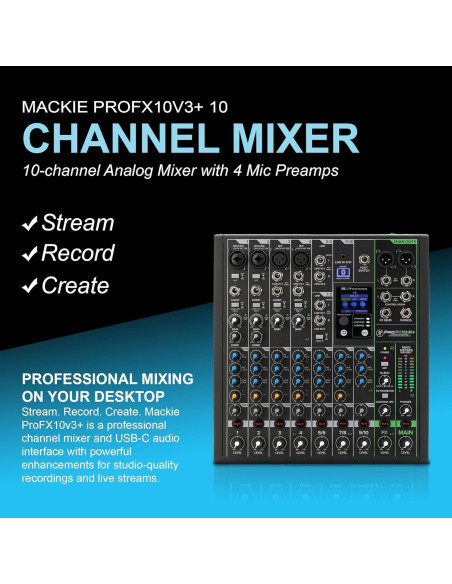 Mezclador Mackie ProFX10v3+ 10 Canales con Bluetooth y Auriculares Mezclador Mackie ProFX10v3+ 10 Canales con Bluetooth y Auriculares