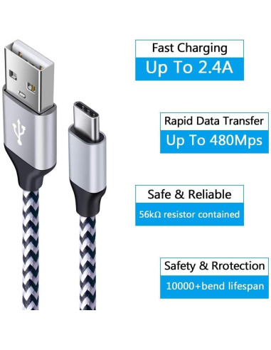 Cable USB Tipo C 5Pack 1.83m NINIBER Carga Rápida 2.4A